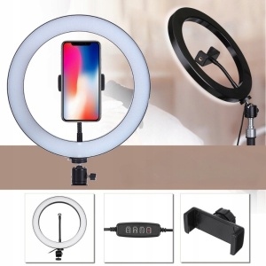 Lampa LED Circulara cu Trepied Metalic Extensibil, Flippy, Rotativa 360 de Grade, Lungime Extensie 210 cm, Diametru Lampa 26 cm, Conectare USB, Telecomanda, 3 Trepte de Lumina, Negru - Img 6