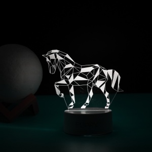 Lampa LED decorativa, Flippy, 3D, Cal, cu telecomanda, doua moduri de alimentare USB si baterii, 20 cm inaltime, din material acril si lumina multicolora, alb - Img 6