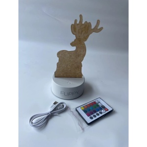 Lampa LED decorativa, Flippy, 3D, Cerb, cu telecomanda, doua moduri de alimentare USB si baterii, 20 cm inaltime, din material acril si lumina multicolora, alb - Img 10