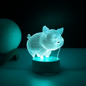 Lampa LED decorativa, Flippy, 3D, Porcusor Gras, din material acril si lumina multicolora, alb - Img 4
