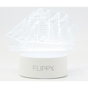Lampa LED decorativa, Flippy, 3D, Vapor, cu telecomanda, doua moduri de alimentare USB si baterii, 20 cm inaltime, din material acril si lumina multicolora, alb - Img 6