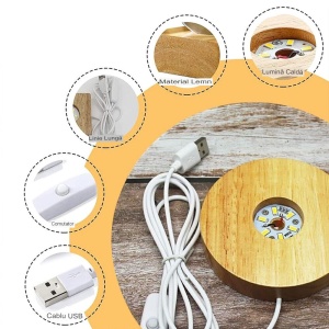Lampa LED Decorativa, Flippy, cu Bila de Cristal cu Diametru 6cm, Model Brad de Craciun 3D, Alimentare USB, Suport din Lemn, Lumina Alb Cald - Img 5