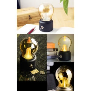 Lampa LED Decorativa sub forma de Bulb, Retro pentru interior, Negru/ Transparent, 5 V, 500 mA, ABS, Lumina Calda, Incarcare USB, Autonimie 12 Ore, Comutator Metalic, Flippy, 11x7x6 cm - Img 7