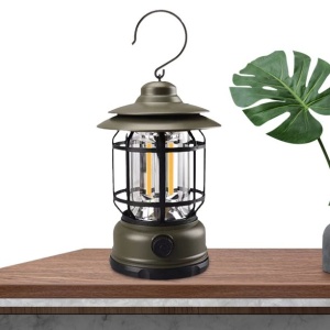 Lampa portabila camping, Felinar Vintage cu carlig, ABS, Iluminare 21 COB LED, Intensitate reglabila, 5W, Flippy, Verde - Img 4