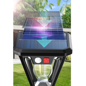 Lampa Solara LED, Flippy, Tip Felinar, pentru Perete/Sol, 10.8 x 12.3 x 46 cm, 3 Moduri, Lumina Calda, din ABS si PP, Negru - Img 7