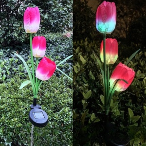 Lampa Solara LED tip Lalele cu 3 flori pentru Gradina, Inaltime 78 cm - Img 2