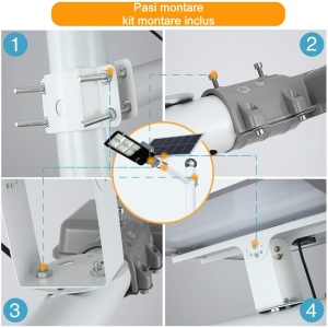 Lampa solara stradala Flippy, IP65, senzor de lumina, 417 LED-uri SMD, 24000 lm, 300W, autonomie 12-16 ore, telecomanda, montare prin fixare, pentru strada sau gradina, finisaj lucios, material ABS, 49.5 x 21 x 6.5 cm, lumina alb rece - Img 5