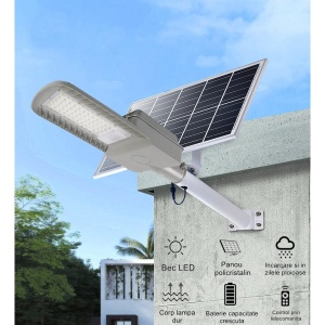 Lampa solara stradala Flippy, IP65, senzor de lumina, 60 LED-uri SMD, 2250 lm, panou 25W, putere 200W, autonomie 12-16 ore, telecomanda, montare prin fixare, pentru strada sau gradina, finisaj mat, material ABS, 51.5 x 21 x 7.5, gri - Img 4