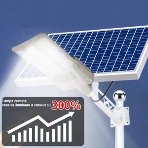 Lampa solara stradala Flippy, pentru curte sau strada, cu doua grile, finisaj mat, rezistent la apa, montare prin fixare, senzor lumina, baterie de litiu, IP65, lumina rece, putere 300W, autonomie 10 ore, 51.5 x 21 cm, gri - Img 4