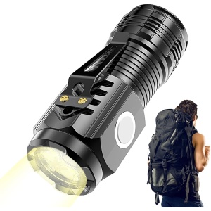 Lanterna cu 3 Nuclee Led, Flippy, Incarcare USB, Autonomie 4-20h, Raza Maxima 100-200 m, 5W, 4 x 4 x 9 cm, Suport de Agatat, Fund Magnetic, Negru Galvanizat - Img 5