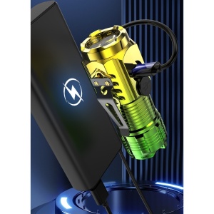 Lanterna cu 3 Nuclee Led, Flippy, Incarcare USB, Autonomie 4-20h, Raza Maxima 100-200 m, 5W, 4 x 4 x 9 cm, Suport de Agatat, Fund Magnetic, Galben/Verde - Img 5