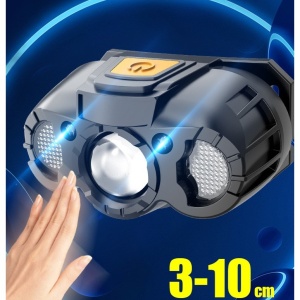 Lanterna LED de Cap, Flippy, cu Suport Inclus, Incarcare USB Tip C, Raza 100-200m, 5W, 6 Trepte de Lumina, 400 mAh, Gri - Img 4