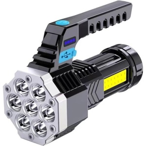 Lanterna LED Lumina Puternica, Rezistenta la Apa, Tip Proiector COB, Flippy, Lanternă Reincarcabila, USB, cu Maner pentru Drumetii, Lanterna de Urgenta, Aer Liber, 14.1 x 6.4 cm, Culoare Negru cu Comutator Albastru - Img 5