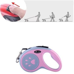 Lesa Automata Retractabila, Flippy, pentru Caini, 5m, 20 kg, ABS, Roz/Gri, 8x12x4 cm - Img 5
