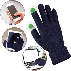 Manusi de Dama, Flippy, Functie Touchscreen (ecran tactil), Material Acril Tricotat, Manseta Elastica, Interior Catifelat, Marime Universala, Albastru Marin - Img 3