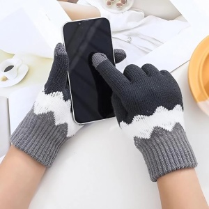 Manusi de Dama, Flippy, Model Ondulat, Functie Touchscreen (ecran tactil), Material Acril Tricotat, Manseta Elastica, Interior Catifelat, Marime Universala, Gri/Alb - Img 5