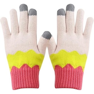 Manusi de Dama, Flippy, Model Ondulat, Functie Touchscreen (ecran tactil), Material Acril Tricotat, Manseta Elastica, Interior Catifelat, Marime Universala, Galben/Roz - Img 1