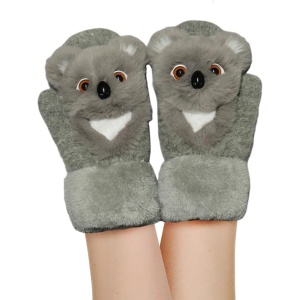 Manusi pentru Copii, Flippy, din Plus cu Umplutura de Bumbac, Protectie Termica, 24 x 20 x 3 cm, Model Koala 3D, Gri - Img 2