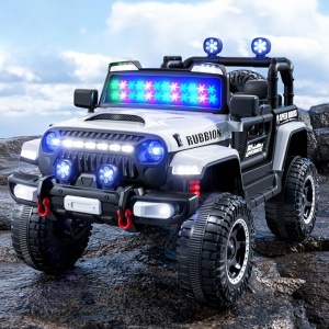 Mașină Electrică pentru Copii, Flippy, Off-Road, Conectare Bluetooth, telecomandă, Tracțiune Integrală, Lumina Intermitenta, Baterie 12V 7Ah, 120x63x68cm, Alb - Img 6
