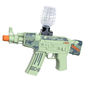 Mitraliera de jucarie electrica Flippy cu bile de hidrogen de gel, gun bluster, tragere in rafala, varsta peste 6 ani, ochelari de protectie, 5000 de bile incluse, cablu de incarcare, 28x31 cm, AK47, verde