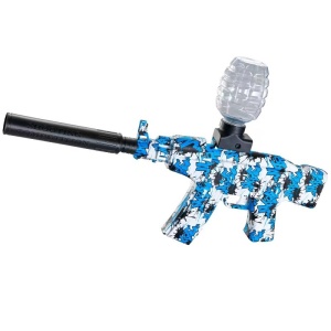Mitraliera de jucarie electrica Flippy cu bile de hidrogen de gel, gun bluster, tragere in rafala, varsta peste 6 ani, sageti cu ventuze de spuma, amorizor, ochelari de protectie, 5000 de bile incluse, cablu de incarcare, 28x31 cm, AK47, albastru - Img 2