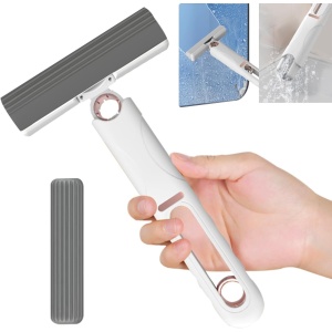 Mop de mana Flippy, mini-portabil, cu sistem de stoarcere, dispozitiv de curatat manual, cu burete absorbant, material PVA, multisuprafete si geamuri, 29.5 x 15.5 cm, alb - Img 10