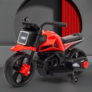 Motocicleta Electrica cu 2 Roti Mari si 2 Roti Ajutatoare, Flippy, Acumulator Incarcare, Anti-Rasturnare, Lumini, Muzica, Motor:380, Baterie 6V4.5, 41.5x70x34 cm, 4.5 Kg, 3 Ani+, Rosu Negru - Img 4