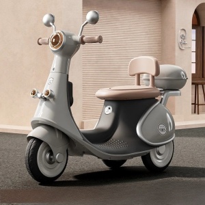 Motocicletă Electrică cu 3 Roti, Flippy, Acumulator Încarcare, Anti-Rasturnare, Lumini, Sunete, Baterie 6V 7Ah, Telecomanda, 95x67x36cm, Gri - Img 2