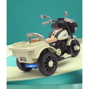 Motocicleta Electrica Flippy, cu Acumulator, cu Sistem Anti-Rasturnare, Sistem de Lumini si Muzica, Cutie de Depozitare, 1-8 Ani, 93 x 43 x 58 cm, Alb - Bej - Img 3