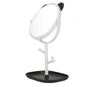 Oglina Cosmetica cu Picior, Flippy, HD, Rotire 360 Grade, 15 cm Diametru, Suport Bijuterii Baza + Brate, Model cu Urechi, 30 x 16.5 x 15 cm, Alb/Negru - Img 5