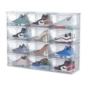 Organizator de Pantofi, Flippy, din PP+ABS, Usa Laterala Magnetica, Rezistenta la Praf, Anti-Oxidare, Utilizare Multipla, 36 x 28 x 21 cm, Transparent - Img 4