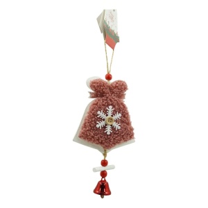 Ornament de brad broderie cu clopot, Flippy, roz, lemn, 18 cm - Img 2