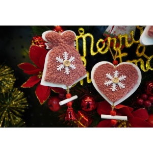 Ornament de brad broderie cu inima, Flippy, roz, lemn, 18 cm - Img 4
