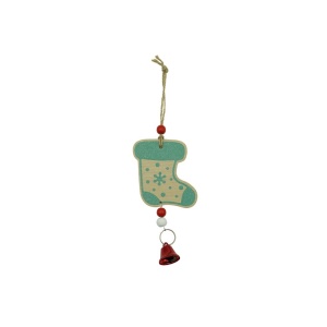 Ornament de brad ciorap cu clopotel, Flippy, multicolor, lemn, 17 cm - Img 2