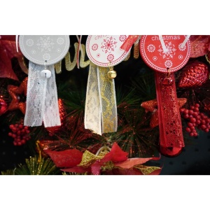 Ornament de brad medalion, Flippy, alb, lemn, 25 cm - Img 6