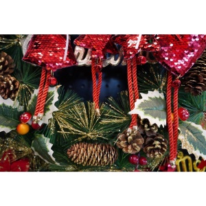 Ornament de brad stea cu paiete, Flippy, rosu, lemn, 25 cm - Img 5