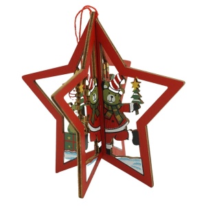 Ornament de brad stea, Flippy, multicolor, lemn, 10.5x9.5 cm - Img 2