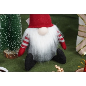 Ornament de Craciun spiridus cu palarie rosie, Flippy, rosu/gri, textil, 31 cm - Img 4