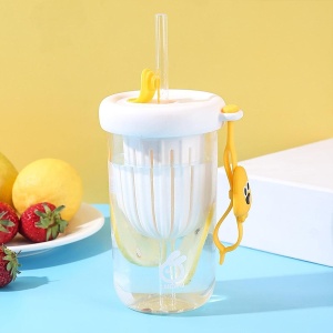 Pahar din silicon, cu capac si pai, pentru copii, Flippy, anti-cadere, compartiment pentru fructe/ceai/gheata, rezistent la temperaturi inalte, 500ml, Alb, 14.5x8.8x20 cm - Img 4