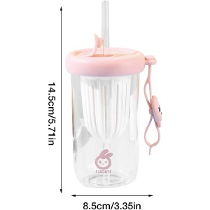Pahar din silicon, cu capac si pai, pentru copii, Flippy, anti-cadere, compartiment pentru fructe/ceai/gheata, rezistent la temperaturi inalte, 500ml, Roz, 14.5x8.8x20 cm - Img 5