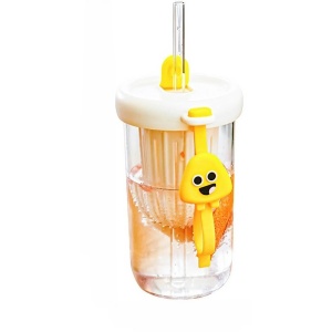 Pahar din silicon, cu capac si pai, pentru copii, Flippy, anti-cadere, compartiment pentru fructe/ceai/gheata, rezistent la temperaturi inalte, 500ml, Alb, 14.5x8.8x20 cm - Img 1