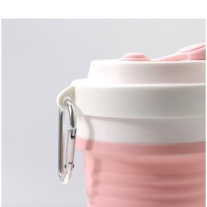 Pahar pliabil din silicon Flippy, pentru calatorii, camping, 750 ml, pai inclus, 11.6 x 19.3 cm, roz - Img 3
