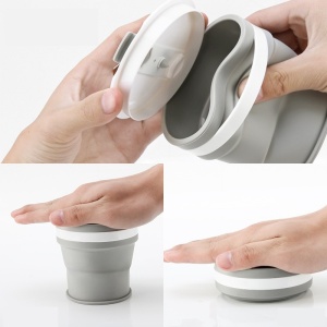 Pahar pliabil din silicon Flippy, prentru calatorii, 350 ml, pai inclus, 9 x 9.2 cm, gri - Img 2