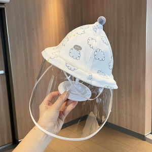 Palarie de Protectie pentru Bebelusi, Flippy, Model cu Norisori Albastri, Pescareasca, de Primavara si Toamna, cu Masca si Fermoar, 42 cm, pentru 0-3 Luni, Bleu - Img 3