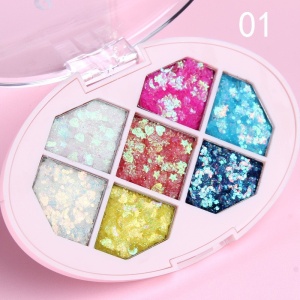Paleta cu Glitter, Flippy, Varianta 1, 7 Nuante, Pentru Corp si Par, 50 g, Rezistent la Apa, 9.8 x 6.8 cm, Multicolor - Img 3