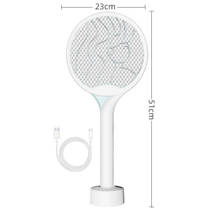 Paleta Electrica pentru Tantari, Muste si Tantari 2in1, Flippy, Reincarcabila, Incarcare USB, 2600V, Plastic, Casa si Gradina, Anti-insecte, Stand, 23x51 cm, Alb - Img 2