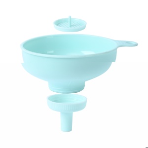 Palnie din plastic 3 in 1 Flippy, doua dimensiuni de scurgere, cu filet si filtru, diametru scurgere 5.4 cm, 11.5 x 16.7 cm, albastru - Img 1