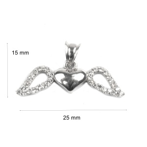 Pandantiv, Jolie Silver, Argint 925, Model Inima cu Aripi, Pietre Zirconiu, 25 x 15 mm, 1.4 g - Img 5