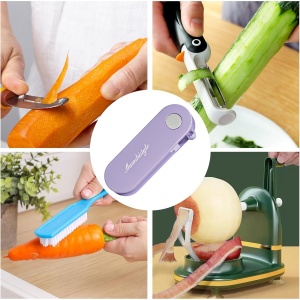 Peeler pentru Legume si Fructe, Flippy, 3.6 x 9.1 cm, Multifunctional, Curatator Pliabil, din ABS si Otel Inoxidabil, Mov - Img 4