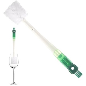 Perie 5 in 1 de Curatat Pahare, Cani, Sticle, Flippy, cu Maner Lung, Accesorii pentru Spalarea Paielor si Capacelor, Usor de Agatat, 36x7x7cm, Verde-Alb - Img 4